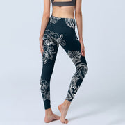 Buddha Stones Peony Epiphyllum Flowers Print Gym Fitness Leggings Women's Yoga Pants