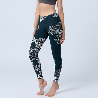 Buddha Stones Peony Epiphyllum Flowers Print Lycra Fabric Gym Fitness Leggings Women's Yoga Pants