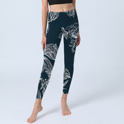 Buddha Stones Peony Epiphyllum Flowers Print Lycra Fabric Gym Fitness Leggings Women's Yoga Pants