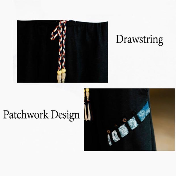 Buddha Stones Patchwork Design Drawstring Cotton Men's Cropped Pants With Pockets Men's Pants BS 21