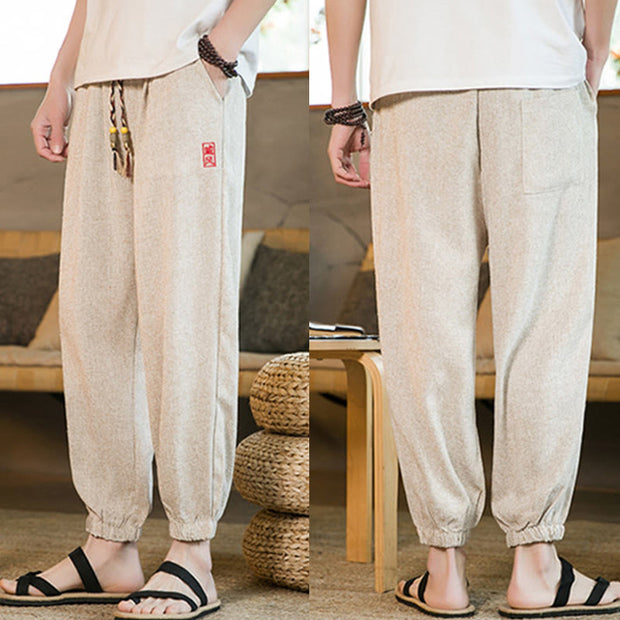 Buddha Stones Plain Drawstring Cotton Men's Harem Pants With Pockets Men's Harem Pants BS 18