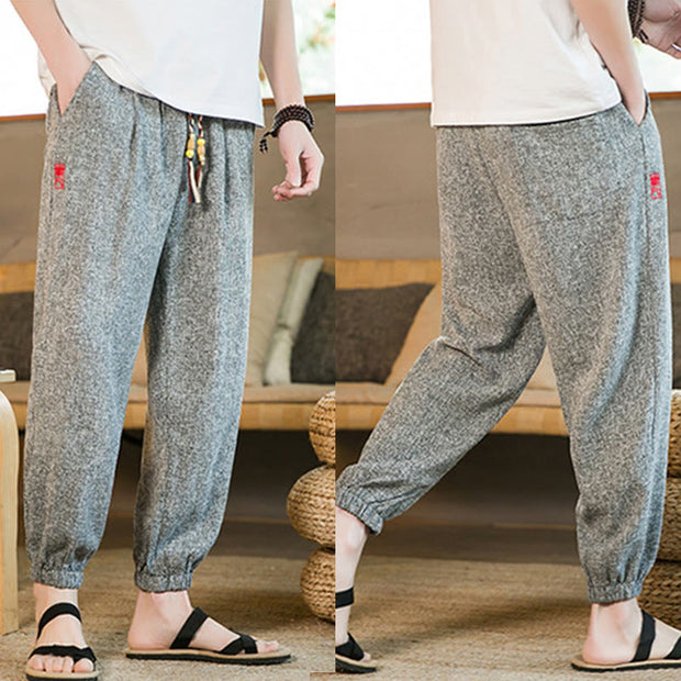 Buddha Stones Plain Drawstring Cotton Men's Harem Pants With Pockets Men's Harem Pants BS 34