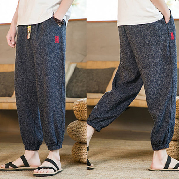 Buddha Stones Plain Drawstring Cotton Men's Harem Pants With Pockets Men's Harem Pants BS 26