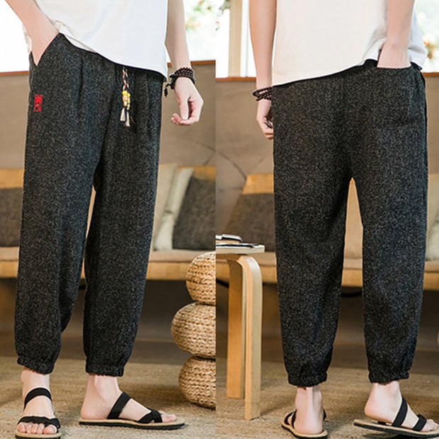 Buddha Stones Plain Drawstring Cotton Men's Harem Pants With Pockets Men's Harem Pants BS 7