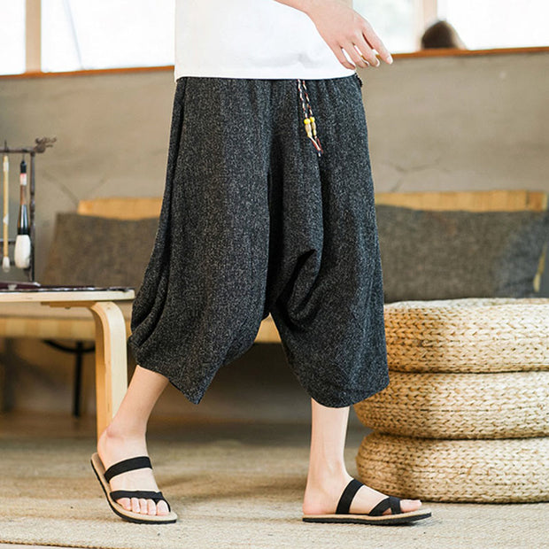 Buddha Stones Plain Design Drawstring Men's Cropped Pants With Pockets Men's Pants BS 8