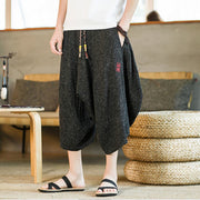 Buddha Stones Plain Design Drawstring Men's Cropped Pants With Pockets Men's Pants BS 5