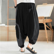 Buddha Stones Simple Summer Calligraphy Cotton Men's Harem Pants With Pockets Men's Harem Pants BS 2