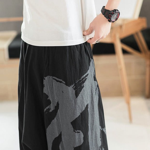 Buddha Stones Simple Summer Calligraphy Cotton Men's Harem Pants With Pockets Men's Harem Pants BS 10