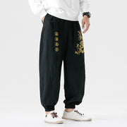 Buddha Stones Auspicious Clouds Dragon Cotton Men's Pants With Pockets Men's Pants BS 3