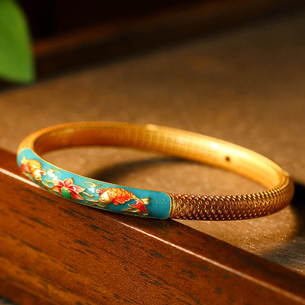 Buddha Stones Koi Fish Lotus Wealth Copper Metal Bracelet Bangle Bracelet Bangle BS 1