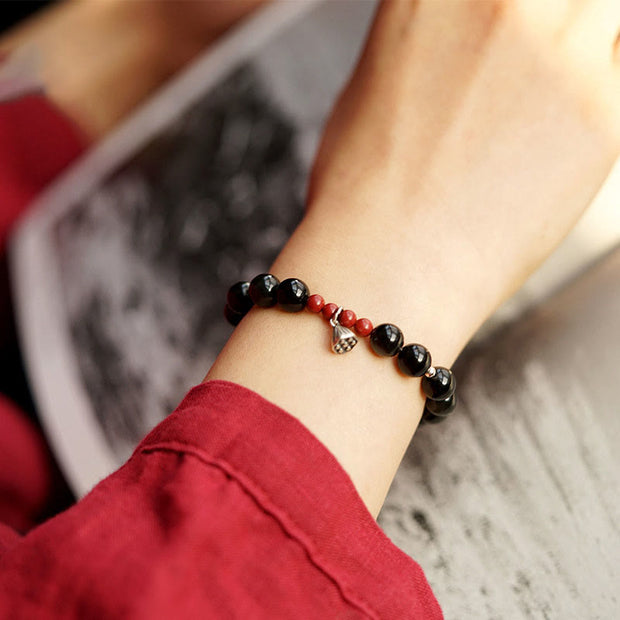 FREE Today: Transformation Strength Natural Black Obsidian Cinnabar Lotus Charm Bracelet FREE FREE 2