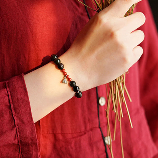 FREE Today: Transformation Strength Natural Black Obsidian Cinnabar Lotus Charm Bracelet FREE FREE 8