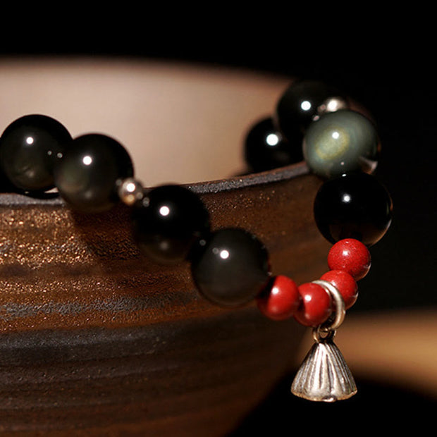 FREE Today: Transformation Strength Natural Black Obsidian Cinnabar Lotus Charm Bracelet FREE FREE 5