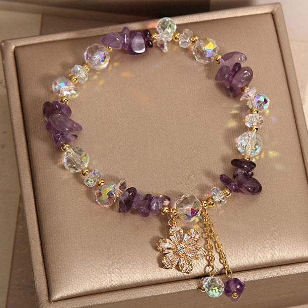 Buddha Stones Amethyst Citrine White Crystal Zircon Flower Spiritual Healing Bracelet Bracelet BS 2