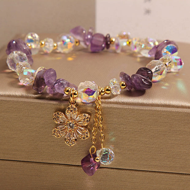 Buddha Stones Amethyst Citrine White Crystal Zircon Flower Spiritual Healing Bracelet Bracelet BS 5