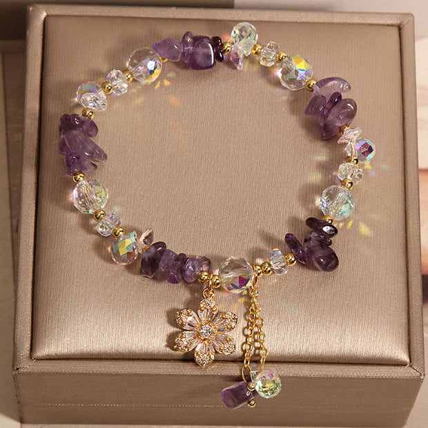 Buddha Stones Amethyst Citrine White Crystal Zircon Flower Spiritual Healing Bracelet Bracelet BS 1