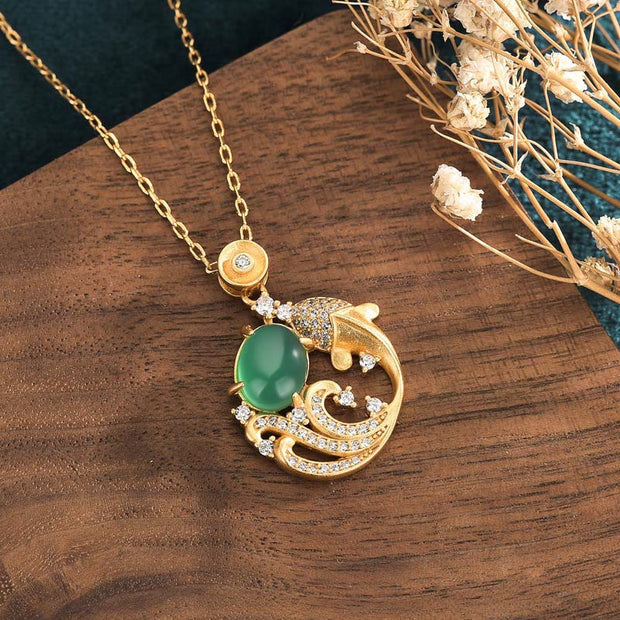 FREE Today: Auspiciousness And Happiness Green Chalcedony Koi Fish Necklace Pendant FREE FREE 1