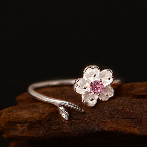 FREE Today: Happiness and Hope 925 Sterling Silver Cherry Blossom Sakura Flower Adjustable Ring