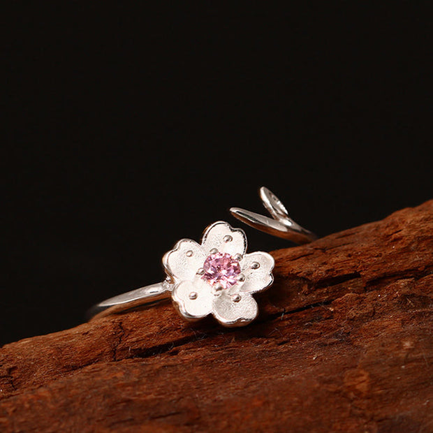 FREE Today: Happiness and Hope 925 Sterling Silver Cherry Blossom Sakura Flower Adjustable Ring