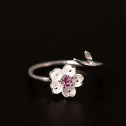 FREE Today: Happiness and Hope 925 Sterling Silver Cherry Blossom Sakura Flower Adjustable Ring