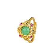 FREE Today: Courage And Insight Green Chalcedony Hollow Pattern Adjustable Ring