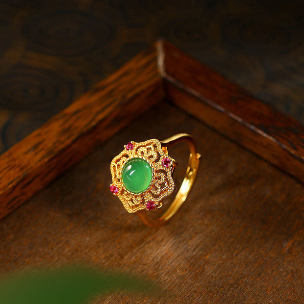 FREE Today: Courage And Insight Green Chalcedony Hollow Pattern Adjustable Ring