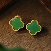 FREE Today: Luck and Hope 925 Sterling Silver Posts Jade Four Leaf Clover Earrings