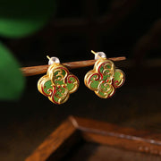 Buddha Stones 925 Sterling Silver Posts Jade Four Leaf Clover Luck Earrings Earrings BS 1