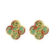 Buddha Stones 925 Sterling Silver Posts Jade Four Leaf Clover Luck Earrings Earrings BS 3