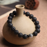 Buddha Stones Lava Rock Beads White Copper PiXiu Wealth Bracelet Bracelet BS 1