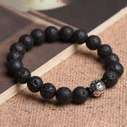 Buddha Stones Lava Rock Beads White Copper PiXiu Wealth Bracelet Bracelet BS 7