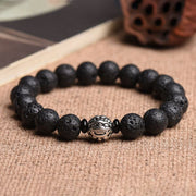 Buddha Stones Lava Rock Beads White Copper PiXiu Wealth Bracelet Bracelet BS 9