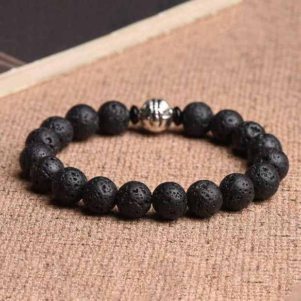 Buddha Stones Lava Rock Beads White Copper PiXiu Wealth Bracelet Bracelet BS 3