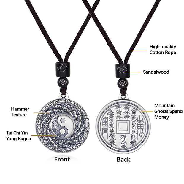 Buddha Stones 999 Sterling Silver Tai Chi Yin Yang Bagua Design Mountain Ghosts Spend Money Necklace Pendant Necklaces & Pendants BS 22