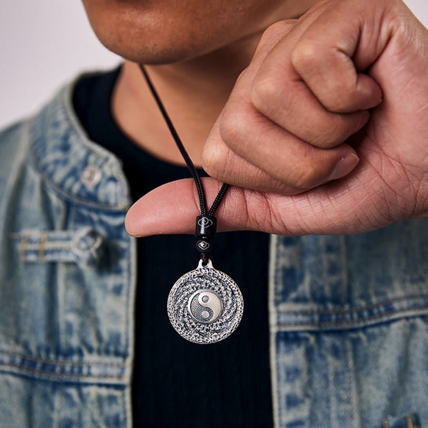 Buddha Stones 999 Sterling Silver Tai Chi Yin Yang Bagua Design Mountain Ghosts Spend Money Necklace Pendant Necklaces & Pendants BS 11