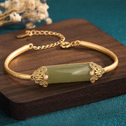 Buddha Stones Hetian Jade 24K Gold Plated Luck Bracelet Bangle Bracelet Bangle BS Hetian Jade Gold Plated(Adjustable)