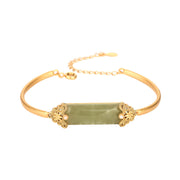 Buddha Stones Hetian Jade 24K Gold Plated Luck Bracelet Bangle