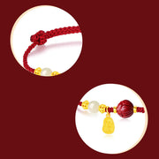 Buddha Stones Fu Character Jade Cinnabar 24K Gold Plated Luck Red String Bracelet Bracelet BS 12