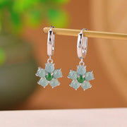 Buddha Stones 925 Sterling Silver Plated Gold Green Jade Flower Design Luck Prosperity Earrings Earrings BS 925 Stealing Silver