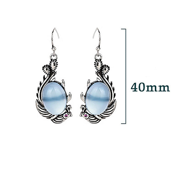 Buddha Stones Plated Silver Chalcedony Agate Koi Fish Good Luck Wealth Earrings