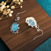 Buddha Stones 925 Sterling Silver Posts Blue Chalcedony Koi Fish Balance Vitality Earrings Earrings BS 3