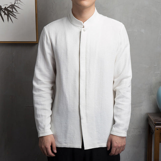 Buddha Stones Solid Color Chinese Tang Suit Cotton Linen Jacket Men Clothing Men's Shirts BS White US/UK/AU44; EU54 (4XL)