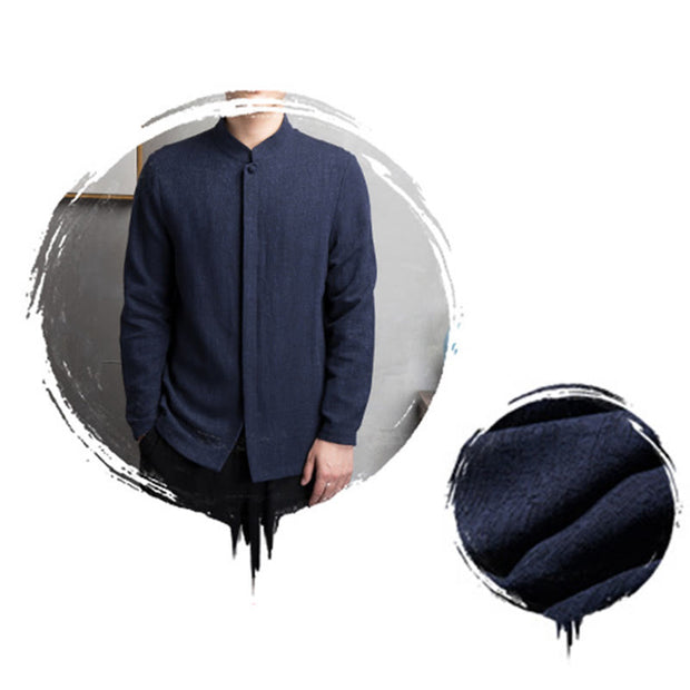 Buddha Stones Solid Color Chinese Tang Suit Cotton Linen Jacket Men Clothing Men's Shirts BS 15