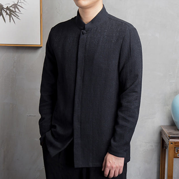 Buddha Stones Solid Color Chinese Tang Suit Cotton Linen Jacket Men Clothing Men's Shirts BS 9