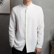 Buddha Stones Solid Color Chinese Tang Suit Cotton Linen Jacket Men Clothing Men's Shirts BS 4