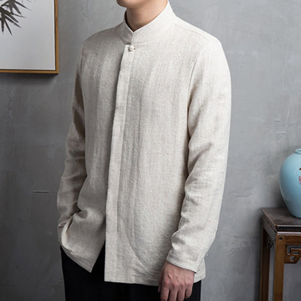 Buddha Stones Solid Color Chinese Tang Suit Cotton Linen Jacket Men Clothing - image 1