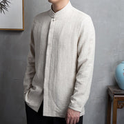 Buddha Stones Solid Color Chinese Tang Suit Cotton Linen Jacket Men Clothing Men's Shirts BS 1