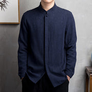 Buddha Stones Solid Color Chinese Tang Suit Cotton Linen Jacket Men Clothing Men's Shirts BS 11