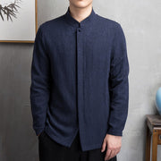 Buddha Stones Solid Color Chinese Tang Suit Cotton Linen Jacket Men Clothing - Navy Blue - US/UK/AU44，EU54 (4XL) - image 12