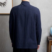 Buddha Stones Solid Color Chinese Tang Suit Cotton Linen Jacket Men Clothing Men's Shirts BS 14